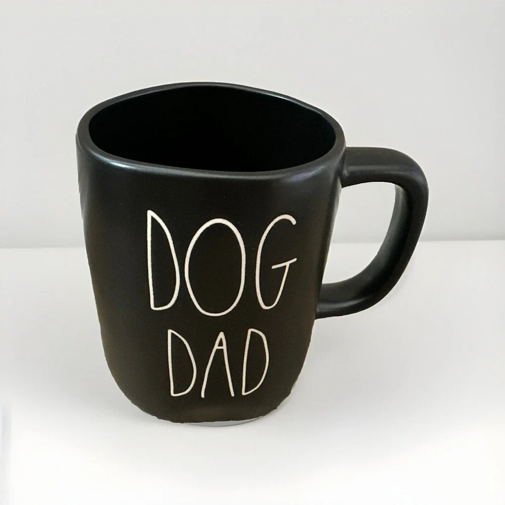 RAE DUNN "DOG DAD" COFFEE MUG SOLID BLACK WHITE LetteringDOUBLE SIDED 2024 - Picture 1 of 5
